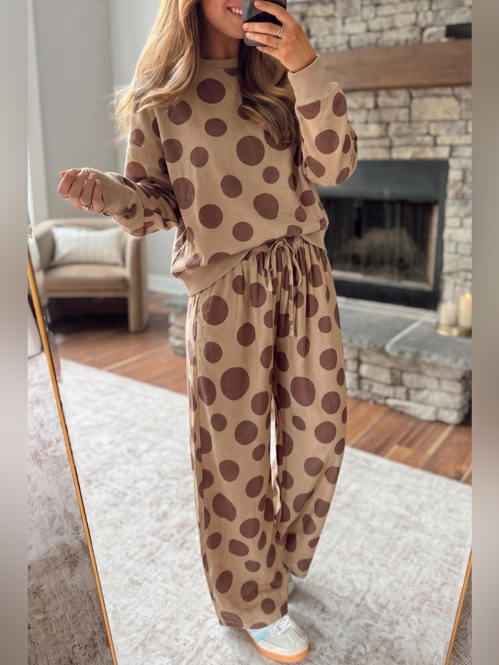 Polka Dot Top and Pants Two-Piece Set
